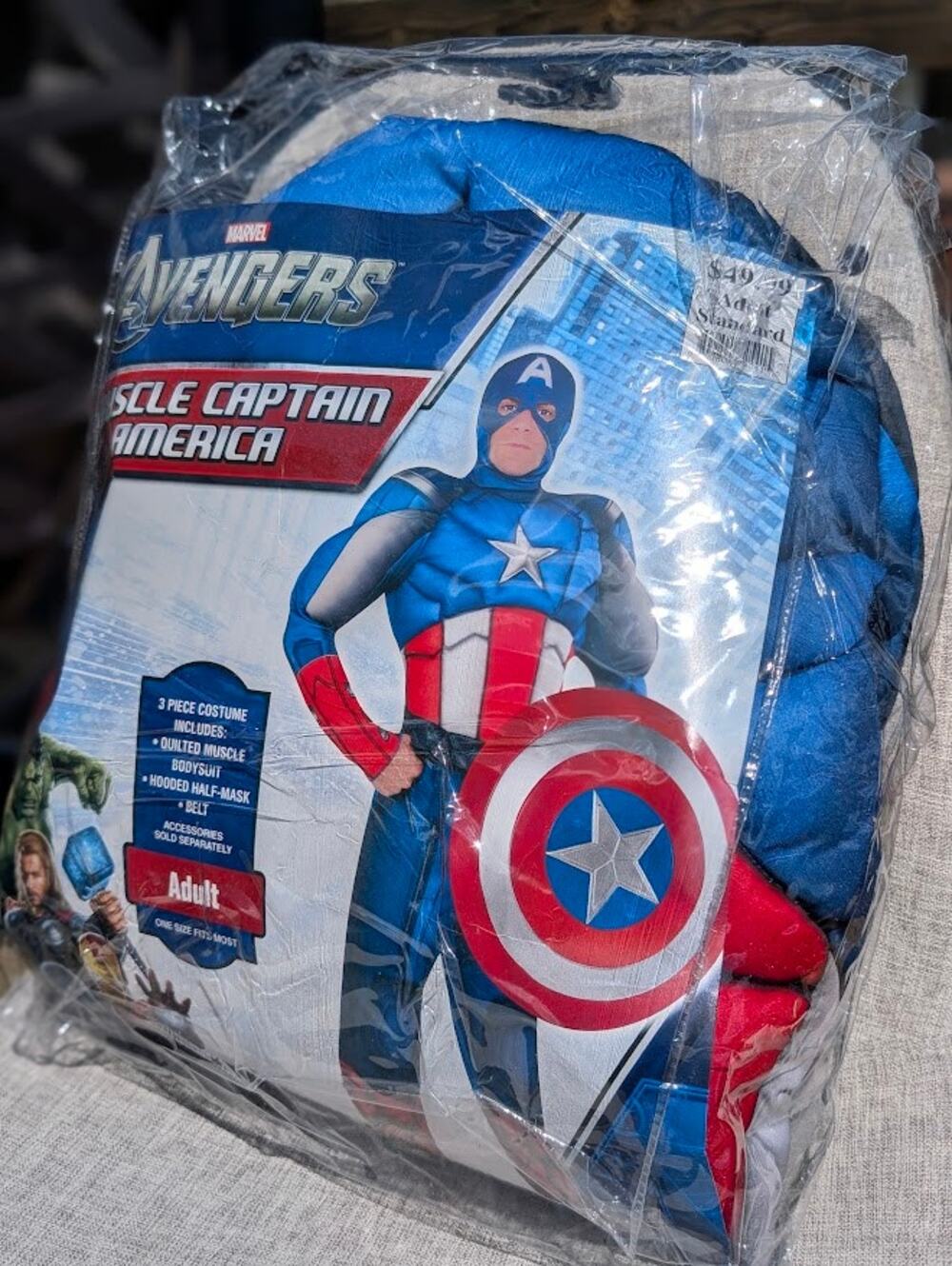 Marvel Avengers Muscle Captain America Adult Halloween Costume One Size